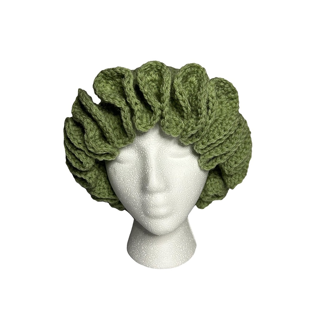 Hand-Made Crochet Ruffle Hat - Light Green - Picture 2 of 3